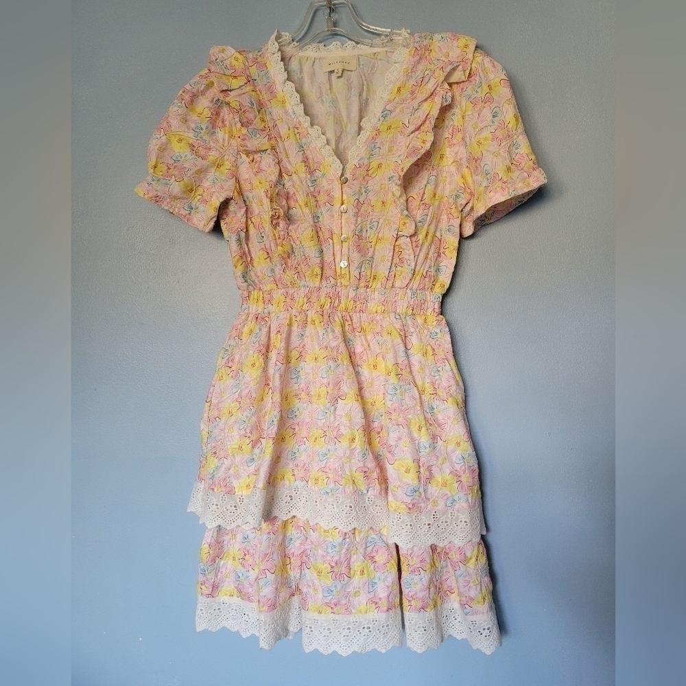Melloday Tired Floral Print Mini Dress in Pink Small